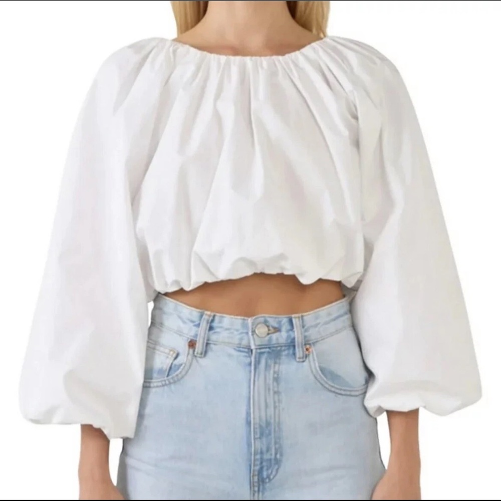 MAEVE Long Sleeve Blouson Crop Top Size L Pretty Feminine Romantic Trendy Chic
